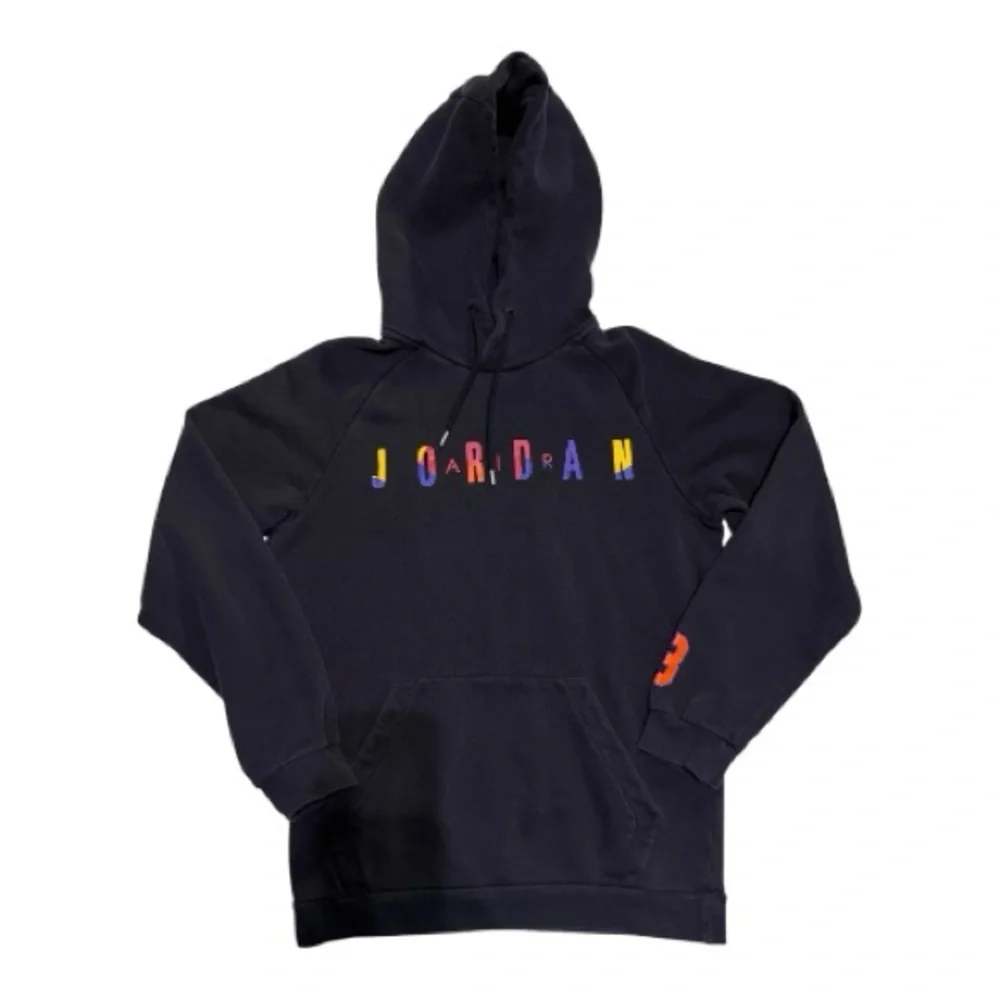 Jordan Men's Multicolor Logo Hoodie - Black Pullover Sweatshirt - Size S